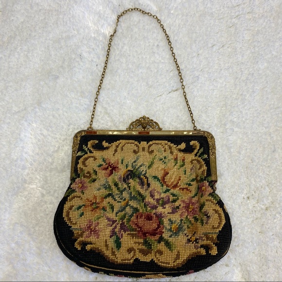Vintage AUSTRIAN Petite Point Floral Tapestry Evening Handbag Purse - Picture 13 of 13